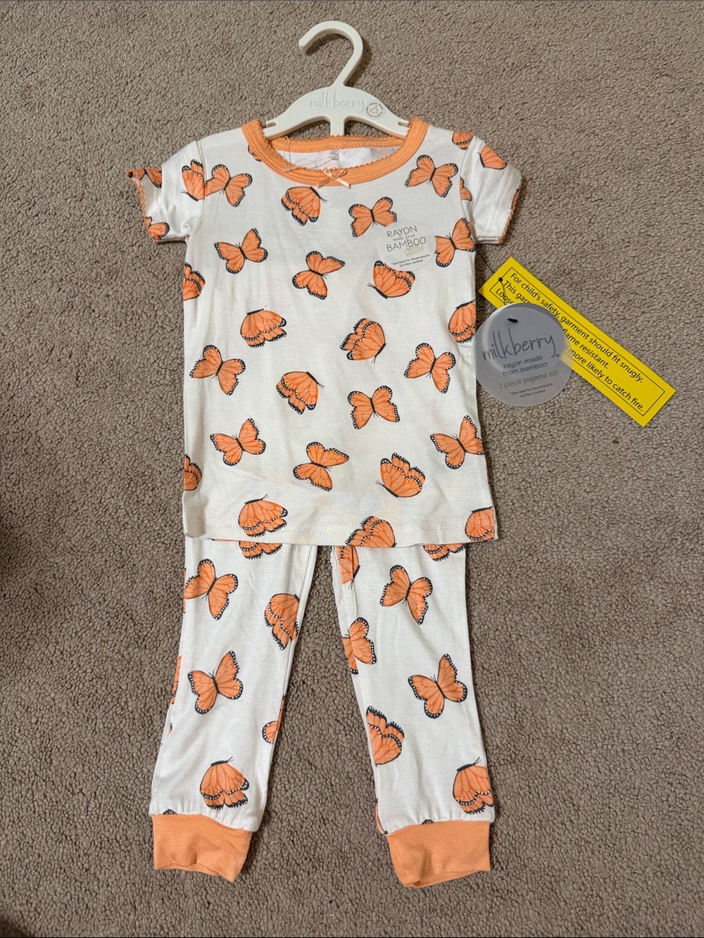 Milkberry Orange Butterfly Short-Sleeve Pajama Set for Kids